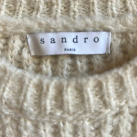 Sandro Paris Cream Ribbed wool alpaca blend sweater Small? - Picture 3 of 6